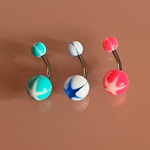 3-Piece Star Belly Button Ring Set ⭐💗💙✨ — NEW